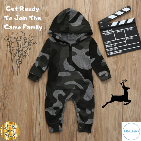 Image of Unisex Hooded baby camouflage romper Bodysuit