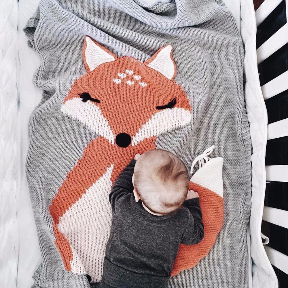 Fox Knitted Wool Baby Blanket