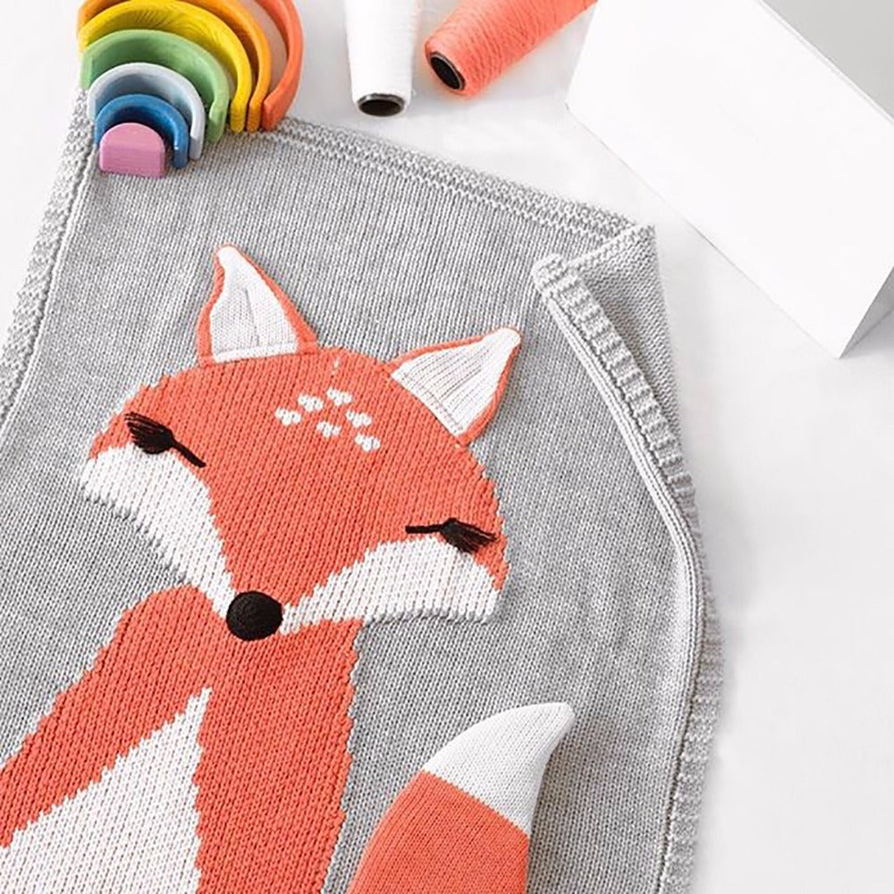 Fox Knitted Wool Baby Blanket
